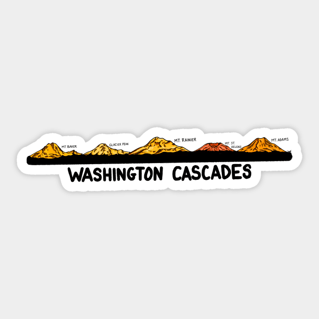 Washington Cascades - Baker, Glacier Peak, Rainier, St. Helens, Adams Sticker by FernheartDesign